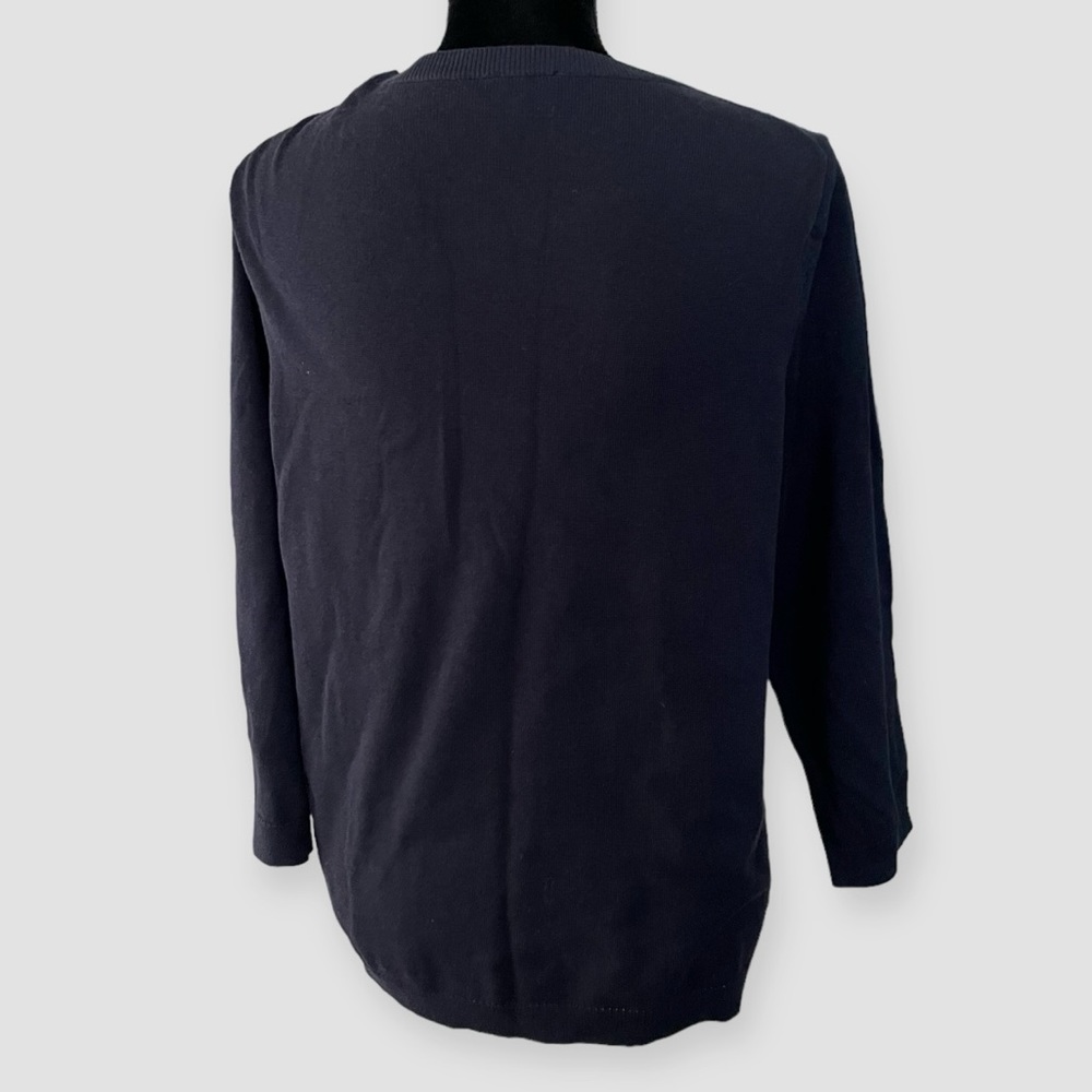 Talbots NEW women’s petite alpaca embellished crew neck 3/4 sleeve sweater navy - Picture 3 of 7